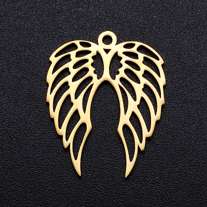 304 Stainless Steel Pendants, Filigree Joiners Findings, Laser Cut, Ion Plating(IP), Wing