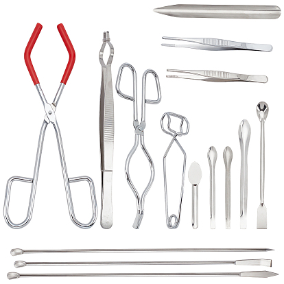 Щипцы для тигля, пинцет, микрошпатель и набор химических совков