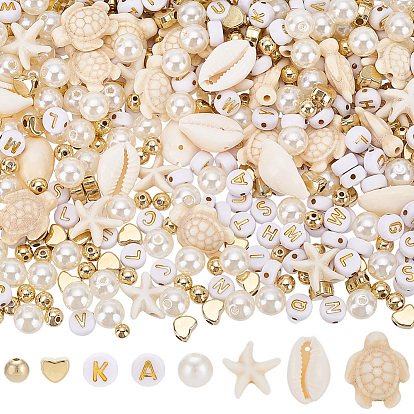 DIY Jewelry Making Finding Kits, Including 40Pcs Gemstone Bead, 10Pcs Shell Links, 100Pcs Acrylic Beads and CCB Plastic Beads, 250Pcs Brass Spacer Beads and 200Pcs Acrylic Beads