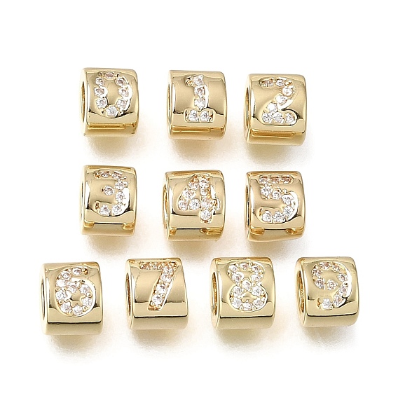 Brass Micro Pave Clear Cubic Zirconia Beads, Oval with Number