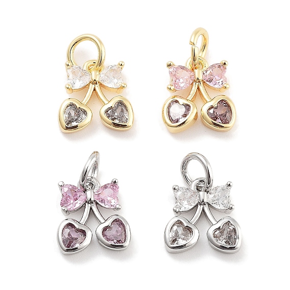 Латунные микро проложить кубического циркония подвески, без кадмия, без никеля и без свинца, вишня, с целью перехода в кольце, настоящий 18k позолоченный/платиновый