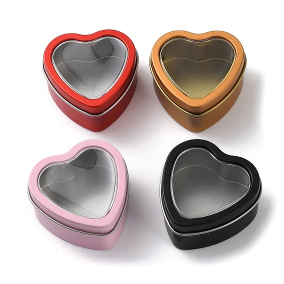 Tinplate Iron Heart Shaped Candle Tins, Gift Boxes with Clear Window Lid, Storage Box