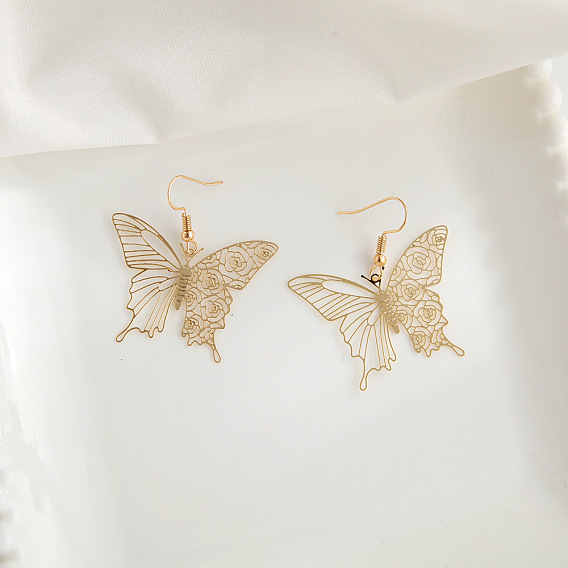 Полые латунные серьги-подвески в форме бабочки