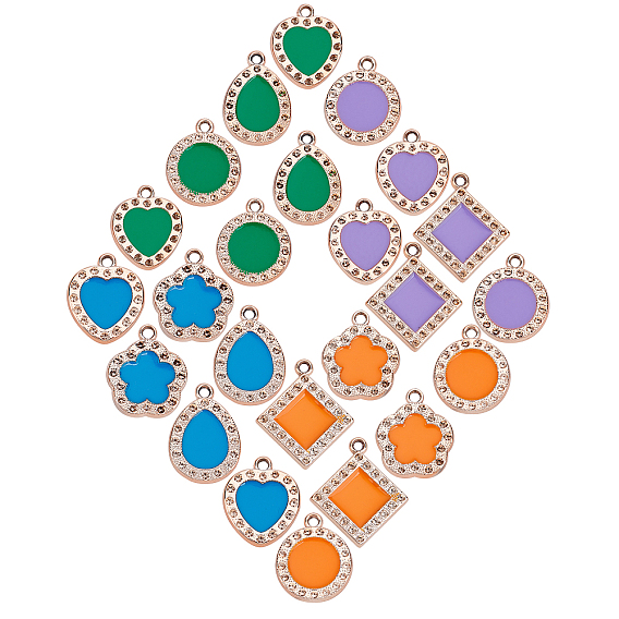 UV Plating Acrylic Pendant Rhinestone Settings, with Enamel, Multi-Petal Mixed Shapes with Concave Dot, Light Gold