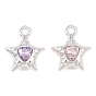 Y2K Style Alloy & Glass Pendants, Star with Faceted Heart Charm, Silver, Long-Lasting Plated, Rack Plating