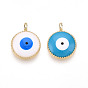 Подвески из эмали и сплава, без кадмия и без свинца, золотой свет, плоский круглый с оберегом от сглаза