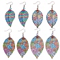 4 Pairs 4 Style Spray Painted Stainless Steel Holllow Leaf Dangle Earrings, with Iron Earring Pins