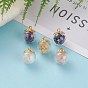 Natural Mixed Gemstone Chip Pendants, with Golden Plated Alloy Bead Caps, Brass Ball Head pins and Glass Globe Bottles, Round