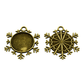 Tibetan Style Alloy Pendant Cabochon Settings, Snowflake, Cadmium Free & Lead Free, 42x43x3mm, Hole: 5mm, Tray: 25mm