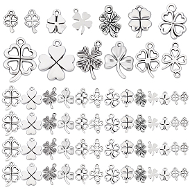 PandaHall Elite 130Pcs 13 Style Tibetan Style Alloy Clover Charms, Alloy Pendant, 201 Stainless Steel Charms, Cadmium Free & Nickel Free & Lead Free