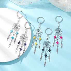 Брелоки из сплава и синтетической бирюзы, с железными разрезными брелоками, плоские круглые с пером