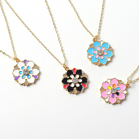 18K Gold Plated Sunflower Pendant Necklace with Colorful CZ Stones