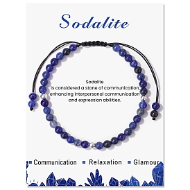 Natural Gemstone Braided Bead Bracelets, Adjustable Cord Bracelets for Women