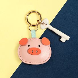 Pig head leather car key chain bag hanging jewelry creative small gift ignite me warm me the same style