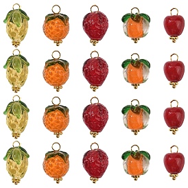 25 шт 5 стили подвески лэмпворк ручной работы, фруктовые подвески с латунной фурнитурой, золотые, разноцветные