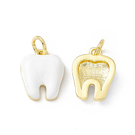 Rack Plating Brass Enamel Pendants, Long-Lasting Plated, Lead Free & Cadmium Free, Real 18K Gold Plated, Tooth Charm