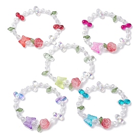 5 piezas 5 conjuntos de pulseras elásticas con cuentas de vidrio electrochapado rondelle de colores, Pulseras apilables de mariposa de acrílico y cristal rosa para mujer