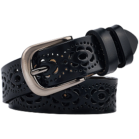 Кожаные полые цепные ремни для мужчин, с пряжками из сплава, металлический черный 