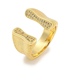 Rack Plating Brass Micro Pave Cubic Zirconia Open Cuff Ring, Wide Band Ring for Women, Long-Lasting Plated, Cadmium Free & Lead Free