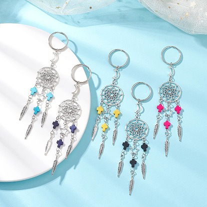 Брелоки из сплава и синтетической бирюзы, с железными разрезными брелоками, плоские круглые с пером