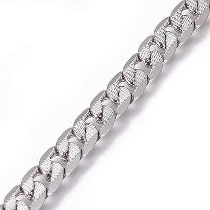 304 Stainless Steel Cuban Link Chains, Chunky Curb Chains, Twisted Chains, Unwelded, Textured