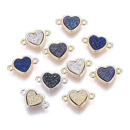 Brass Links Connectors, with Druzy Resin, Heart