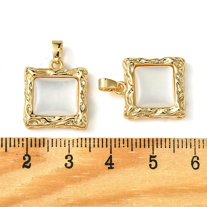 Brass Pave Shell Pendants, Square Charms
