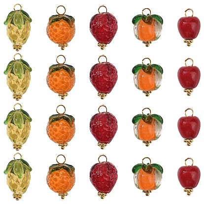 25 шт 5 стили подвески лэмпворк ручной работы, фруктовые подвески с латунной фурнитурой, золотые, разноцветные