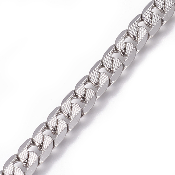 304 Stainless Steel Cuban Link Chains, Chunky Curb Chains, Twisted Chains, Unwelded, Textured