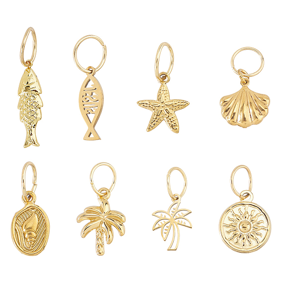 8Pcs Stainless Steel Pendants, with Jump Rings, Mixed Shapes