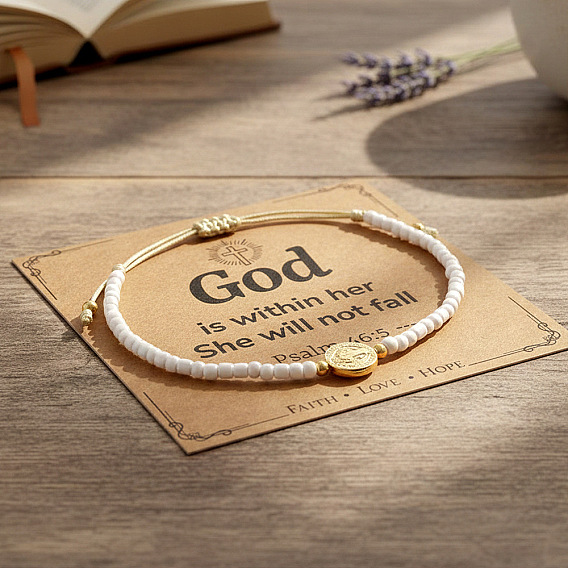 Браслеты из бисера из стеклопластика, украшения из латуни для женщин, плоские круглые с святым Бенедиктом