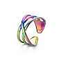 304 Stainless Steel Criss Cross Cuff Ring, Hollow Open Ring for Women