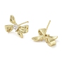 Brass Micro Pave Cubic Zirconia Studs Earrings, Long-Lasting Plated, Lead Free & Cadmium Free, Bowknot
