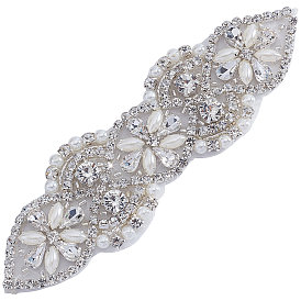 Glass Hotfix Rhinestone Applique, Iron on Patches, with Imitation Pearl & Alloy Settings, for Wedding Dress, Bridal Sash, Crystal Belt Decoration
