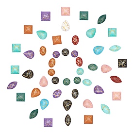 SUNNYCLUE 50pcs 5 Style Resin Cabochons, Crackle Style, Oval  & Half Round & Teardrop & Square & Horse Eye