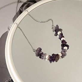 Amethyst Pearl Necklace - Minimalist, Chic, Unique, Sophisticated, Cool Neck Chain.