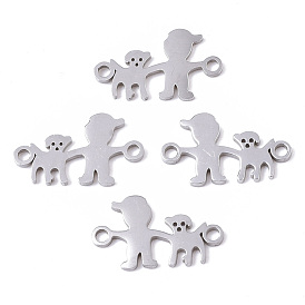 201 Stainless Steel Links Connectors, Laser Cut, Boy with Dog