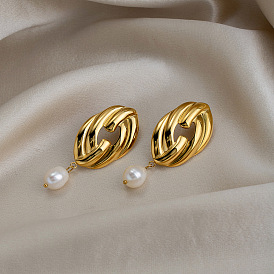 304 Серьги-гвоздики из нержавеющей стали с пресноводным жемчугом для женщин, узел