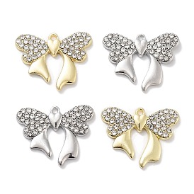 Rack Plating Alloy Rhinestone Pendants, Lead Free & Cadmium Free & Nickel Free, Bowknot