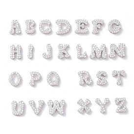 925 Sterling Silver Micro Pave Cubic Zirconia Beads, Real Platinum Plated, Letter A~Z