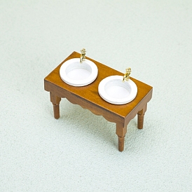 Wood Double Wash Basin Miniature Ornaments, Micro Landscape Home Dollhouse Bathroom Furniture Accessories, Pretending Prop Decoration