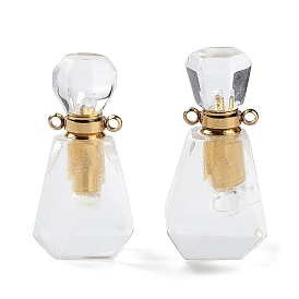 Natural Quartz Crystal Perfume Bottle Pendants, with Golden Tone Stainless Steel Findings, Essentail Oil Diffuser Charm, for Jewelry Making