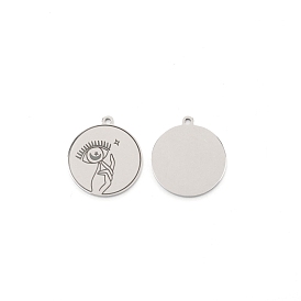 304 Stainless Steel Pendants, Flat Round with Eye Pattern