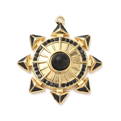 304 нержавеющей стальной эмали подвески, солнечные чары, с бусинами из стразов и натурального черного агата