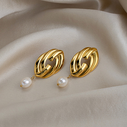 304 Серьги-гвоздики из нержавеющей стали с пресноводным жемчугом для женщин, узел