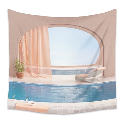 Swimming Pool Pattern Polyester Wall Tapestry, Rectangle Tapestry for Wall Bedroom Living Room