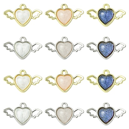 24 шт. 6 цвета, подвески из смолы из сплава, сердце с крыльями, платина / золотой