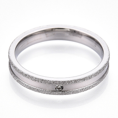 Anneau de doigt rainuré en strass cristal, texturé 201 bijoux en acier inoxydable pour femmes