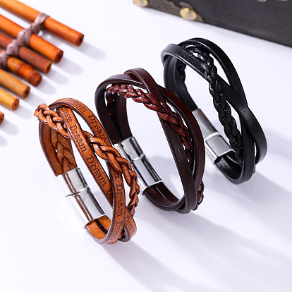 Перекрещивающиеся плетеные браслеты из искусственной кожи, Ювелирные изделия из сплава с магнитной застежкой для женщин и мужчин, платина