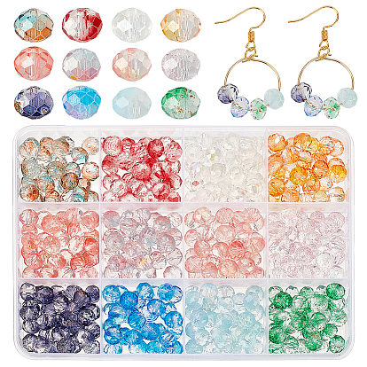300шт 12 цвета окрашенные в духовке прозрачные стеклянные бусины, градиент цвета, с фольгой, граненые, круглые